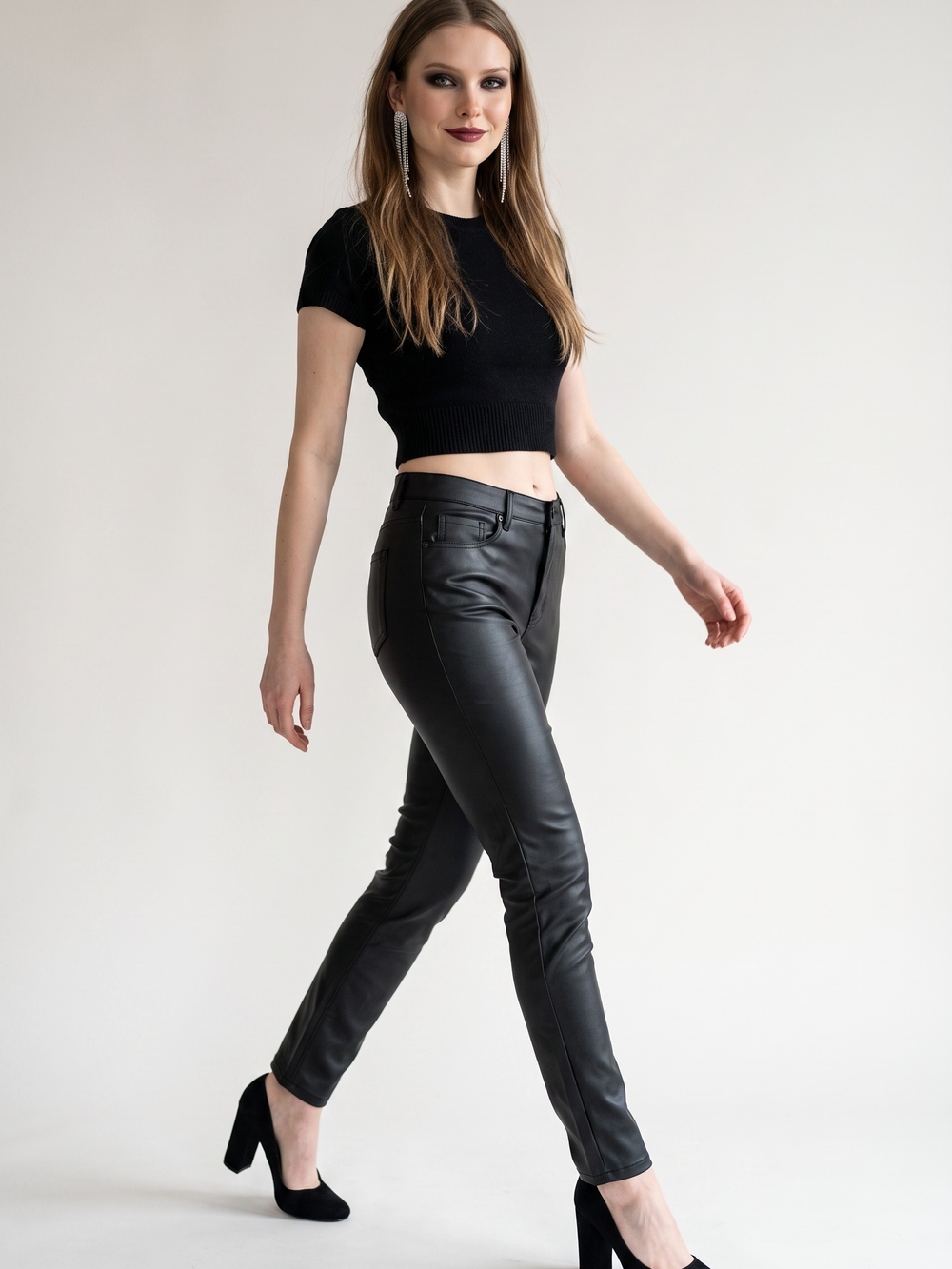 NEW VENUS Black Faux Leather Skinny Style Pants